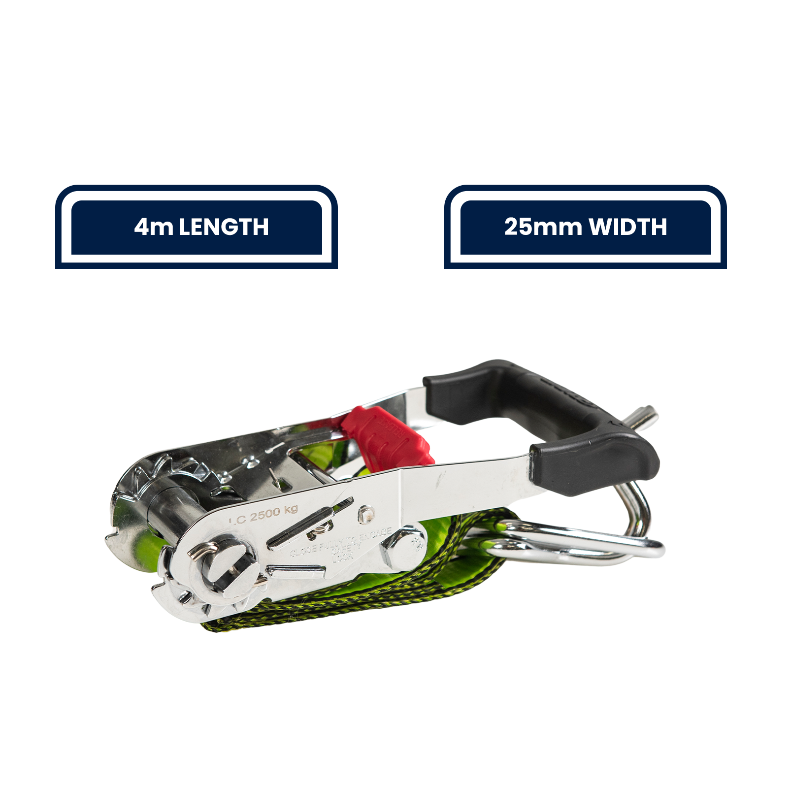 GRUNT Pro 25mm x 4m Green Ratchet Tie Down 2-Pack – professional-grade ratchet straps for motorcycle, bike, and equipment transport. High working load with smooth ratchet action. Available at Bunnings AU and NZ.
