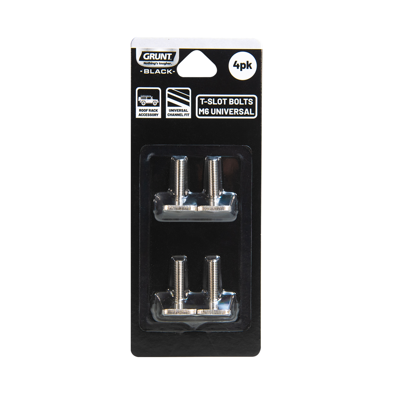 Grunt 6mm x 28mm Black Roof Rack T Slot Bolts Universal 4 - Pack
