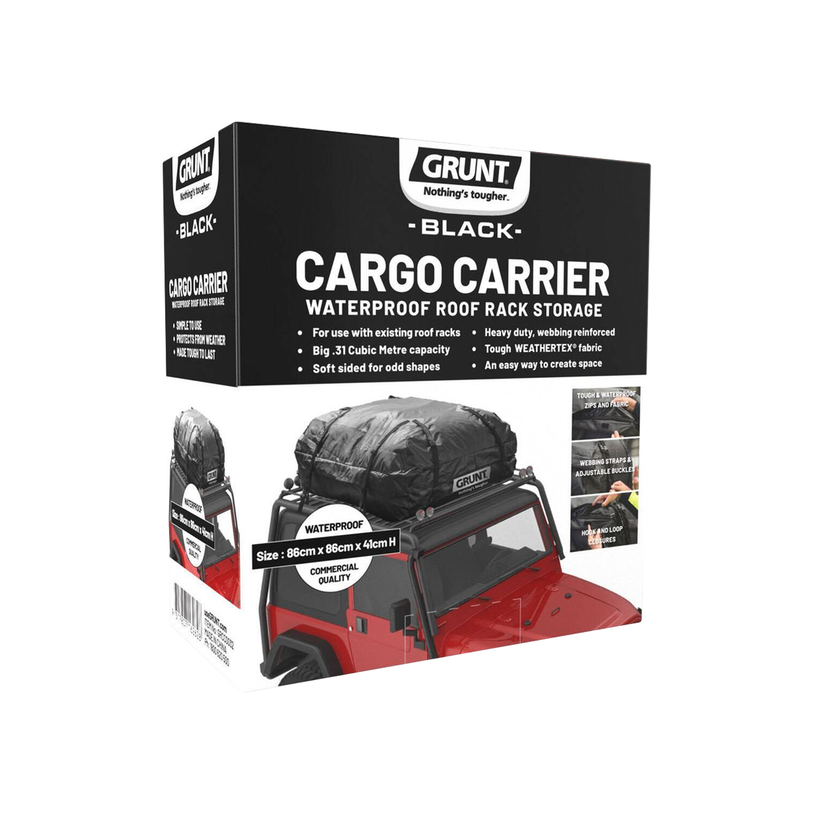 Grunt 86cm X 41cm Black Roof Cargo Bag
