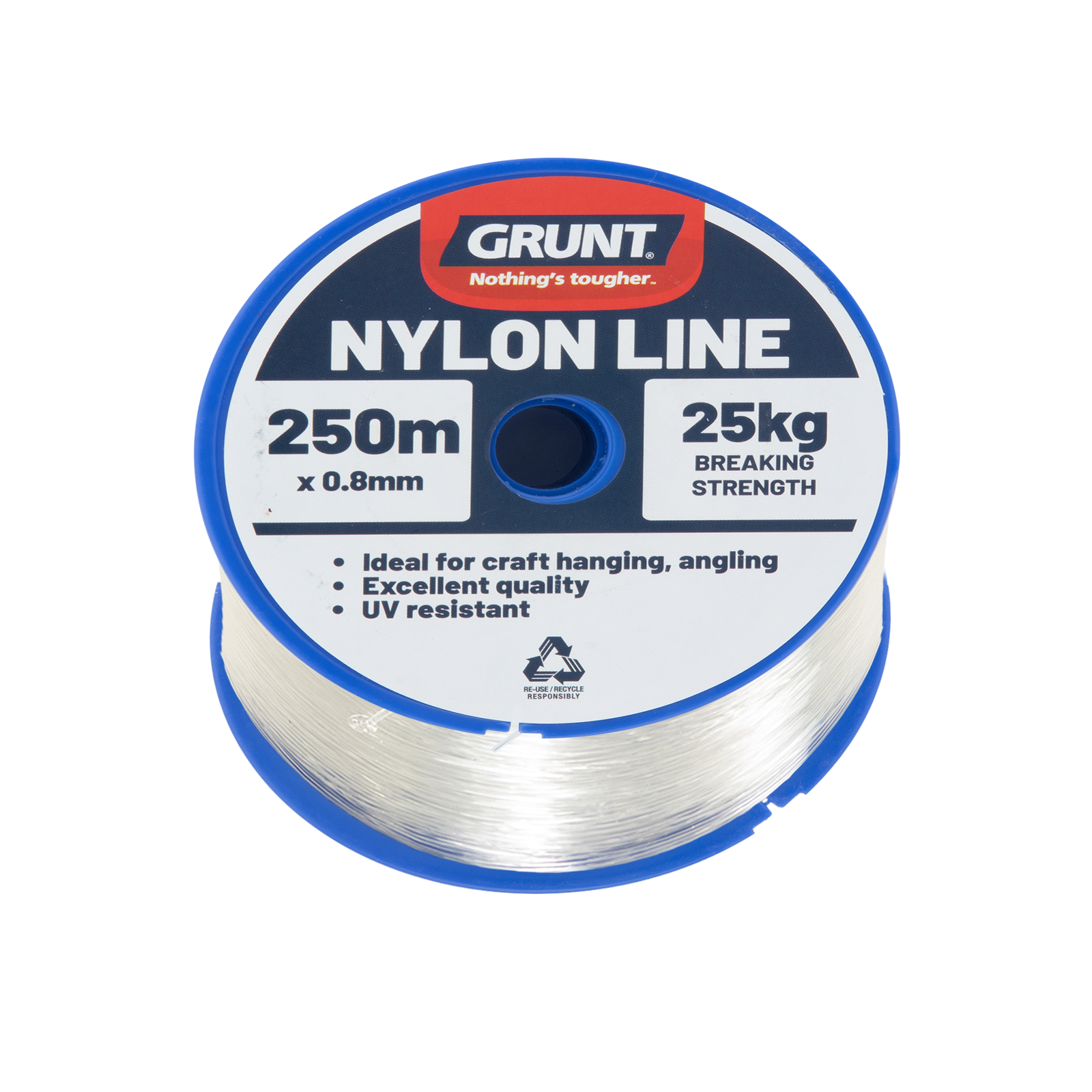 GRUNT Clear Nylon Line – long-run transparent monofilament nylon line for fishing, hanging displays, and craft use. Strong, UV-resistant, and virtually invisible. Available at Bunnings AU and NZ.
