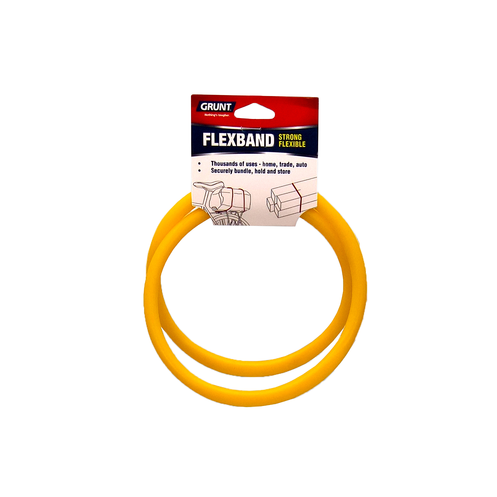 GRUNT Multicolour Flexband – flexible and reusable elastic band for securing, bundling, and organising tools, cables, and equipment. Versatile multi-purpose stretch band. Available at Bunnings AU and NZ.