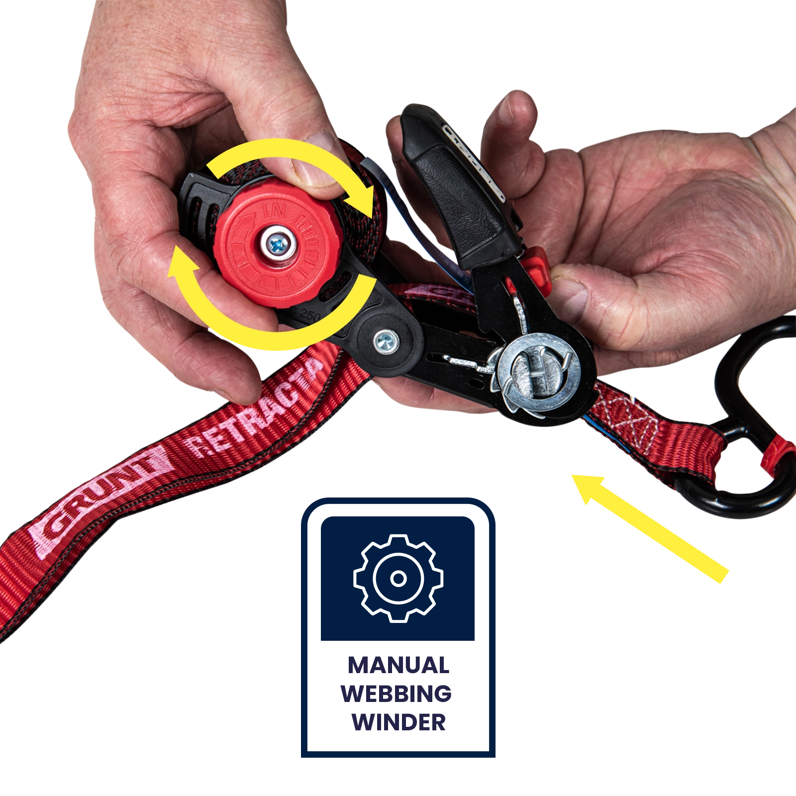 Grunt 25mm x 3.5m 340kg Red Manual Retractable Ratchet Tie Down - 2 Pack
