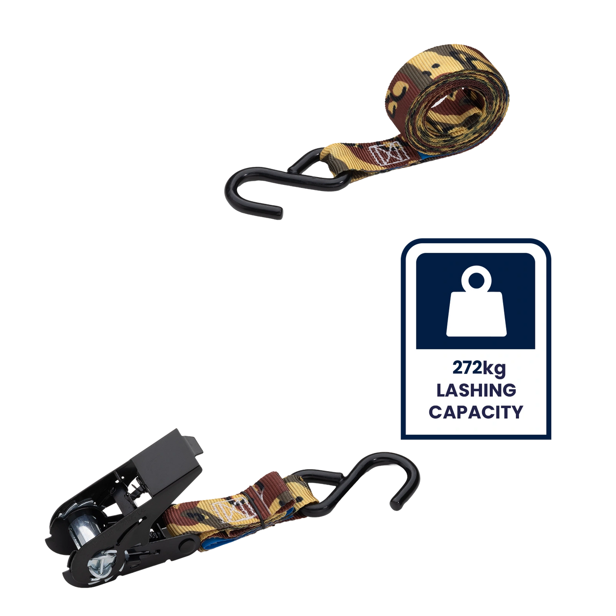 Grunt 25mm X 3m Desert Camo 272kg Black Ratchet Tie Down