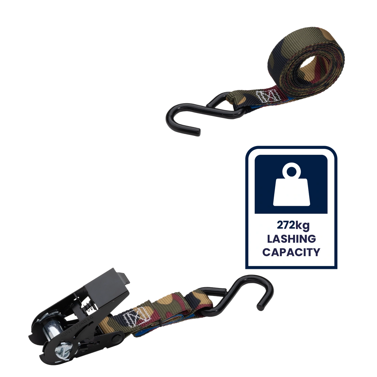 Grunt 25mm X 3m Forest Camo 272kg Black Ratchet Tie Down