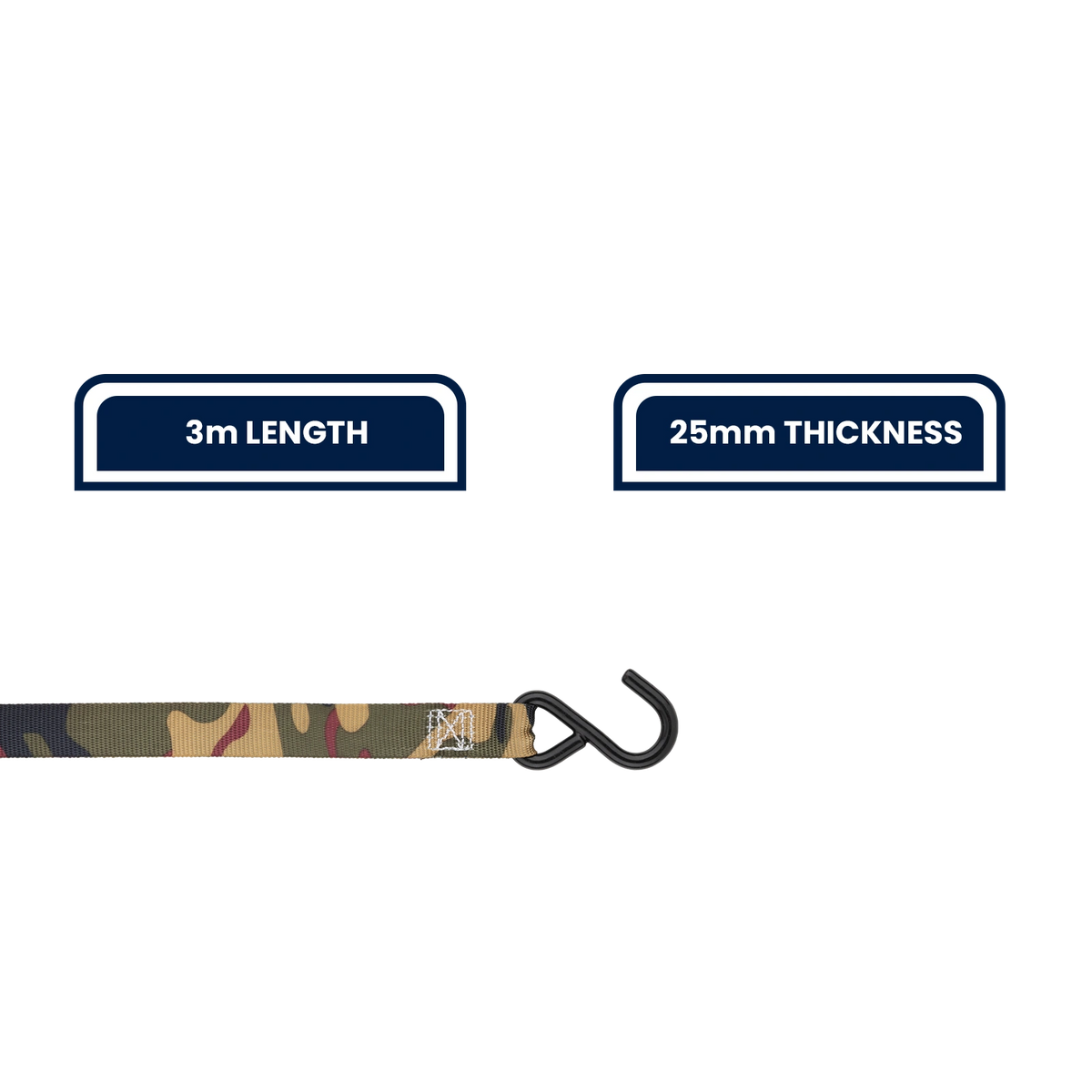 Grunt 25mm X 3m Forest Camo 272kg Black Ratchet Tie Down