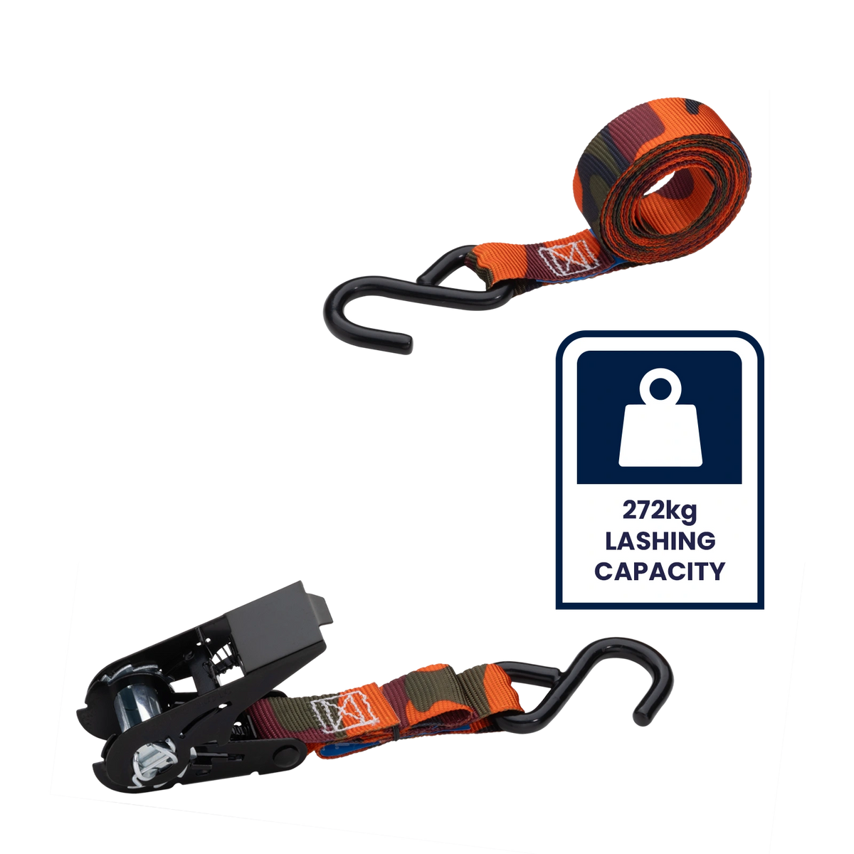 Grunt 25mm X 3m Blaze Camo 272kg Orange Ratchet Tie Down