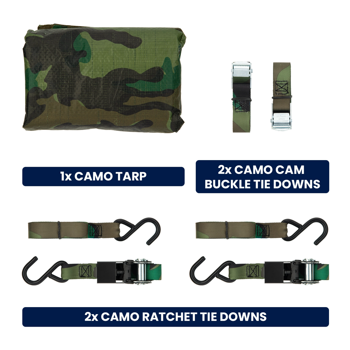 Grunt Camo Ratchet Straps, Cambuckle, & Tarp - 5 Piece Kit