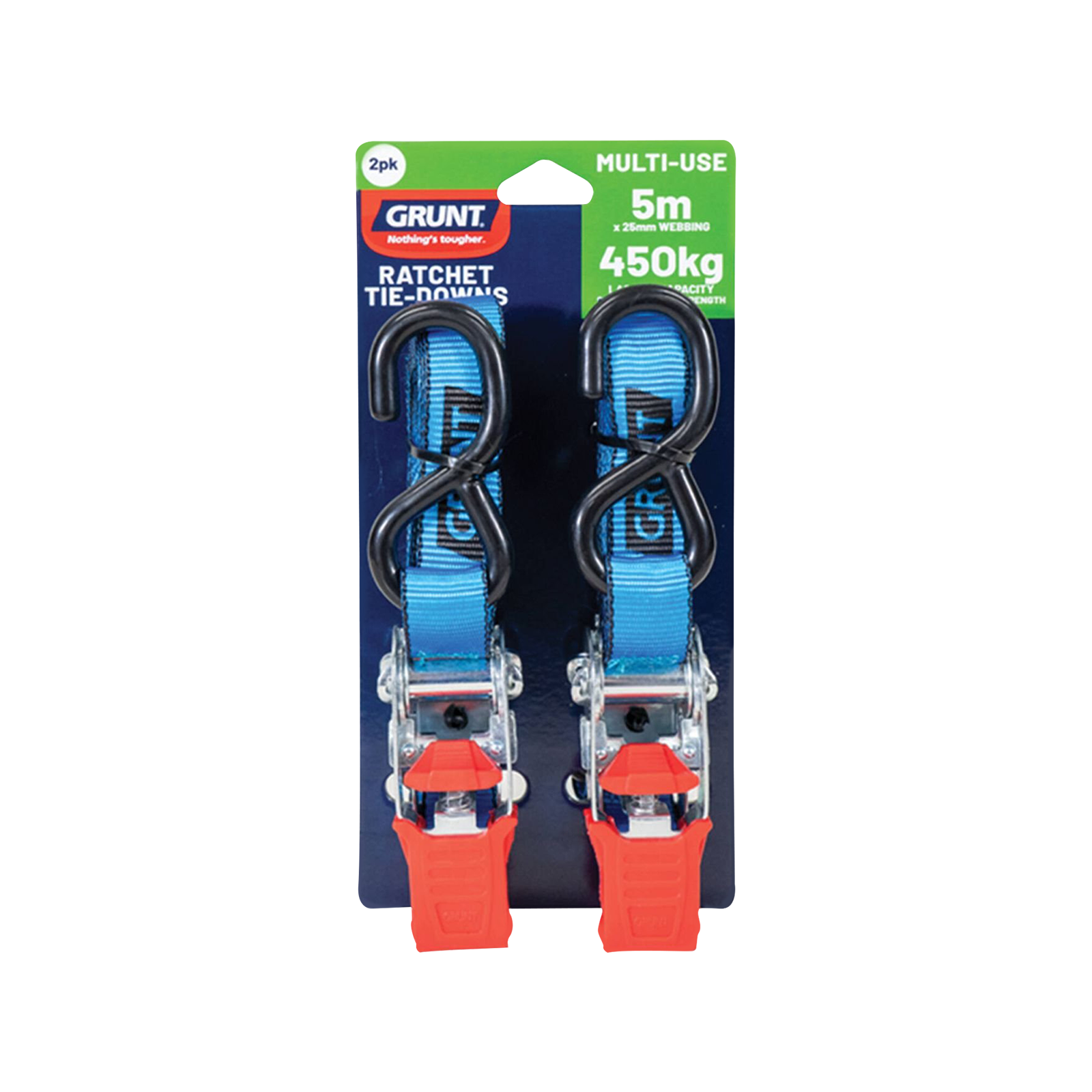 Grunt 25mm x 5m Blue Ratchet Tie Down - 2 Pack