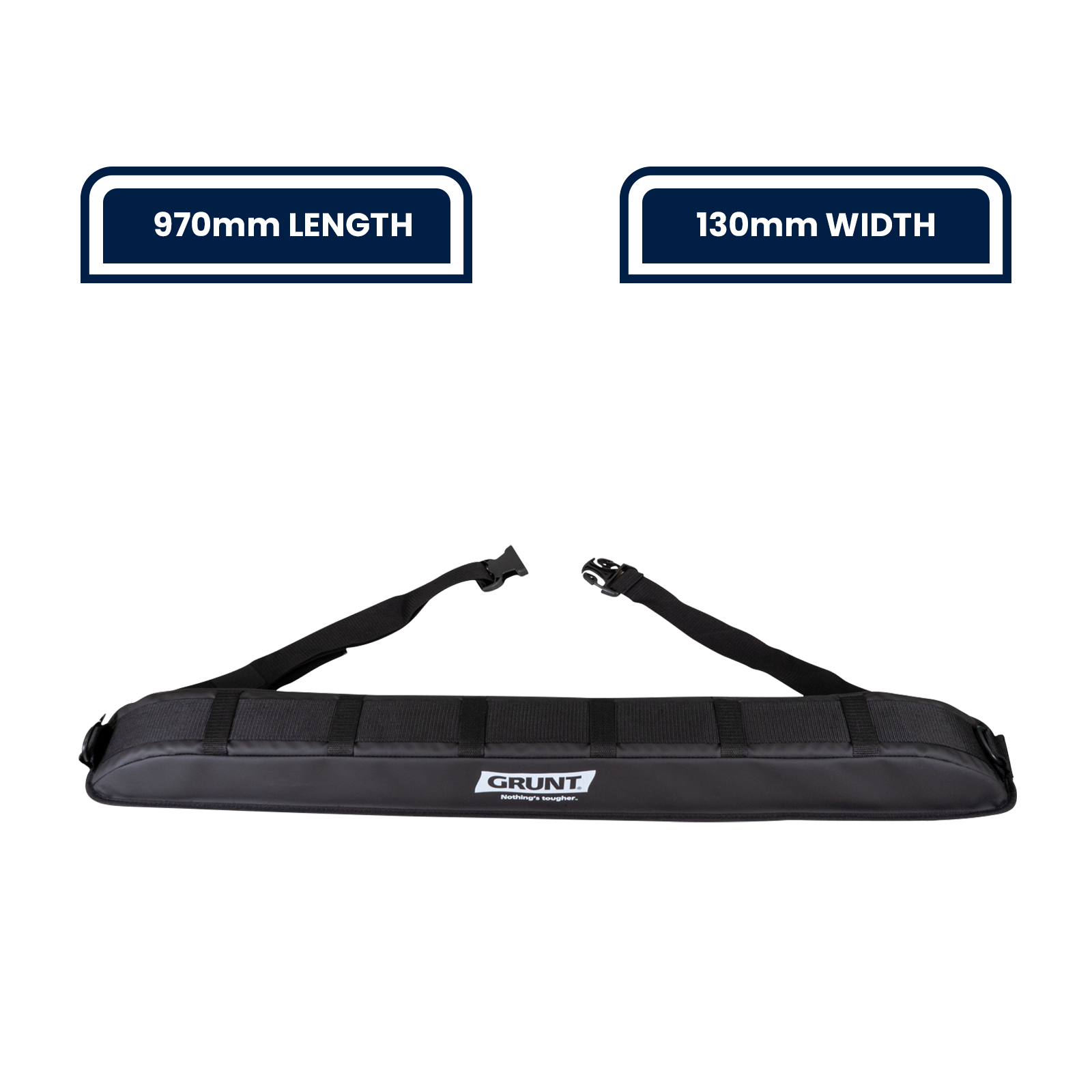 GRUNT 1000mm Black Deluxe Soft Roof Rack Cargo Protector – padded single-piece foam protector for roof racks and crossbars. Prevents cargo damage and vehicle paintwork scratches during transport. Available at Bunnings AU and NZ.