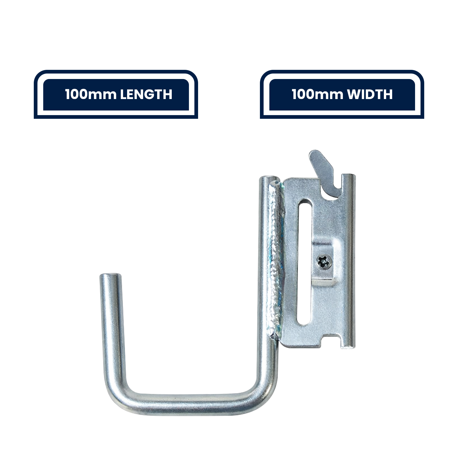 GRUNT 100mm E Track U Hook Fitting – versatile U-hook E-Track fitting for attaching nets, ropes, and straps to E-Track cargo systems. Easy to insert and secure in any E-Track slot. Available at Bunnings AU.