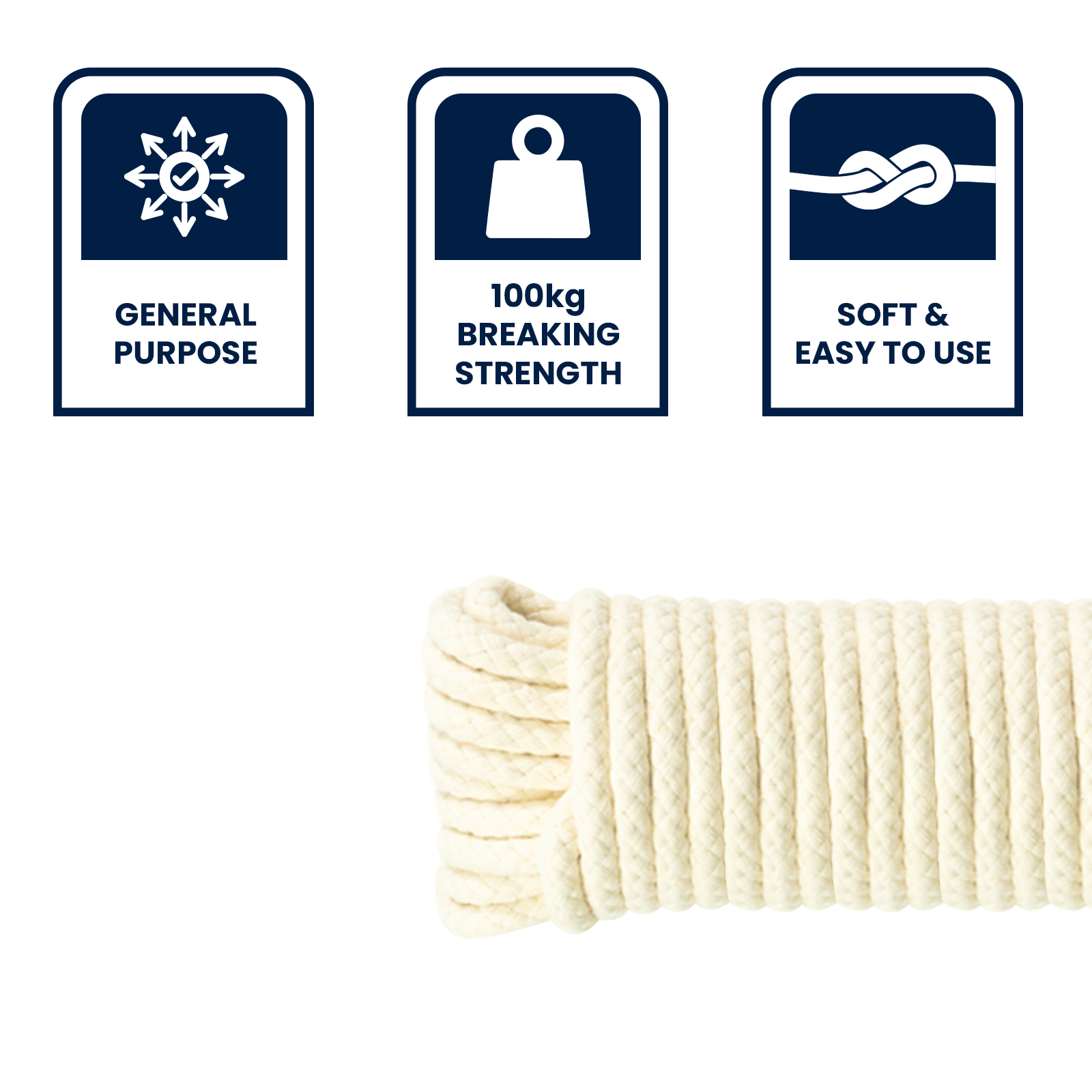 GRUNT 10mm x 15m Natural Cotton Sash Cord – extra-thick natural cotton rope for large sash windows, decorative use, and heavy-duty household applications. Soft and pliable. Available at Bunnings AU and NZ.