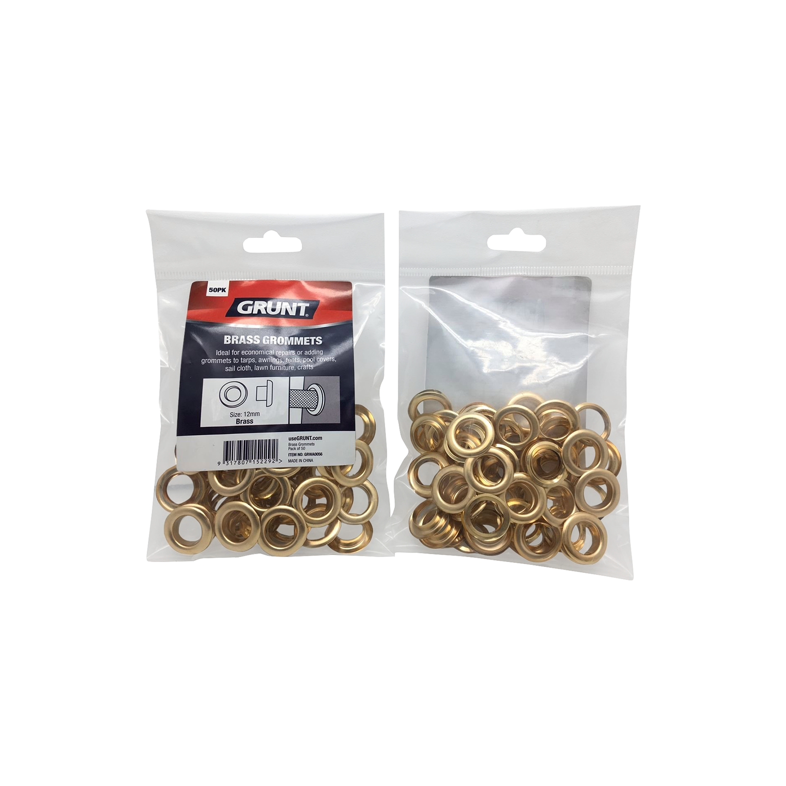 Grunt 12mm Brass Webbing Grommets 50 - Pack