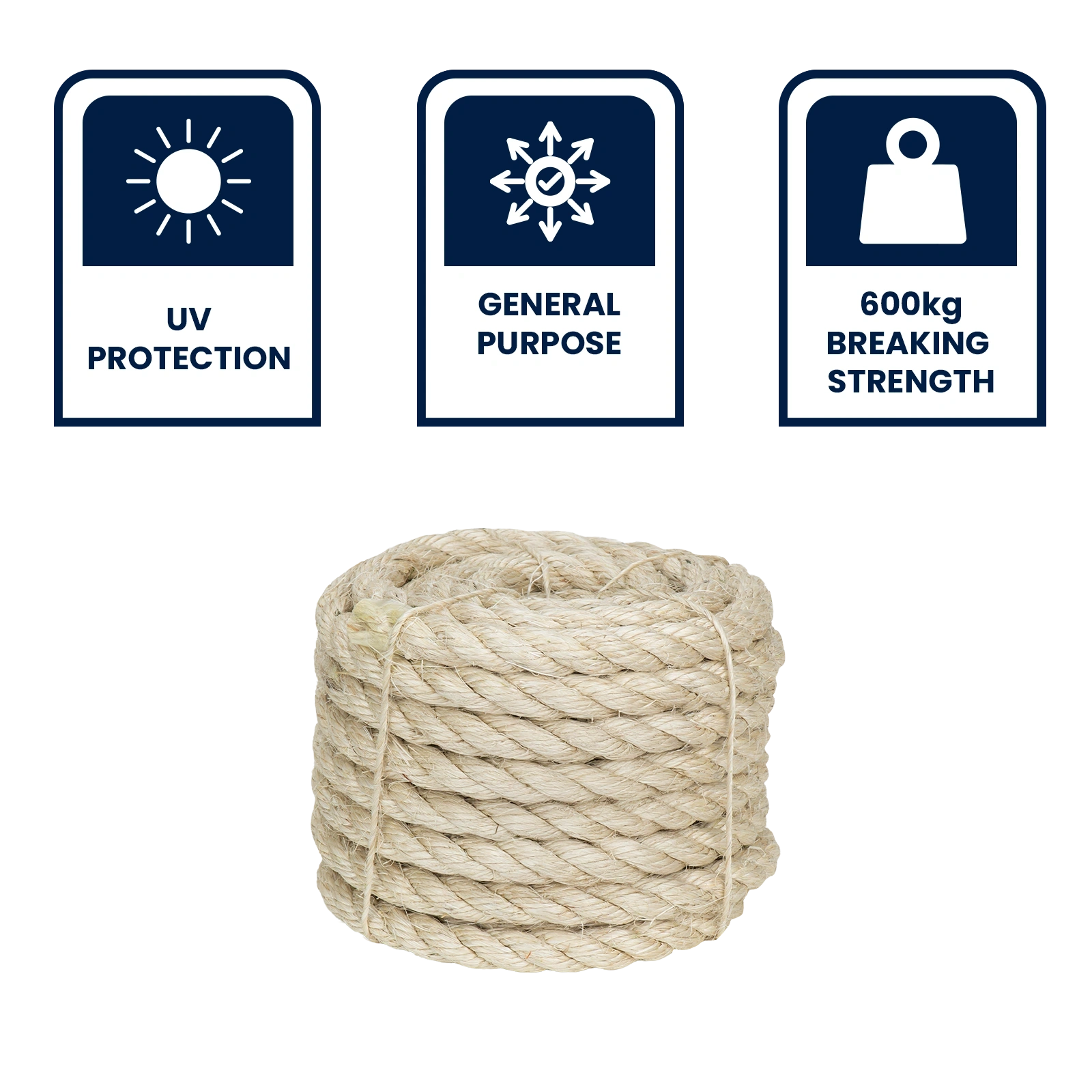 GRUNT 14mm x 10m Natural Sisal Twisted Rope – extra-thick natural sisal rope for large cat trees, nautical decor, heavy-duty craft, and rustic garden projects. 100% natural biodegradable fibre. Available at Bunnings AU and NZ.