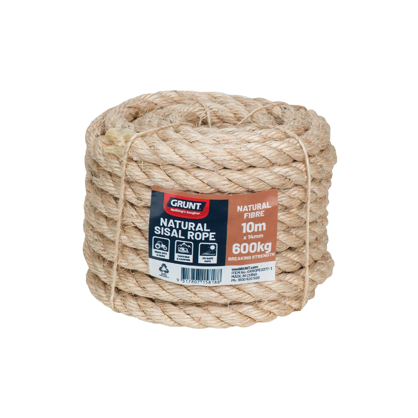Grunt 14mm x 10m Natural Sisal Twisted Rope