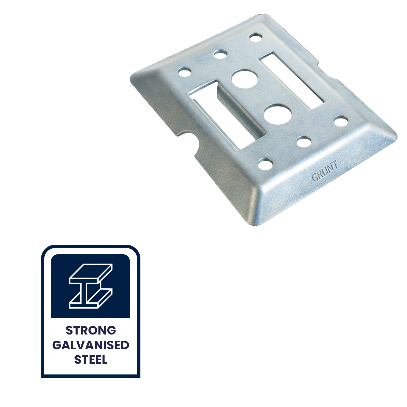 GRUNT 160mm Silver E Track Versatile Fixing Plate – universal mounting plate for E-Track cargo systems in trailers and vans. Maximises load-securing flexibility and tie-down attachment options. Available at Bunnings AU.