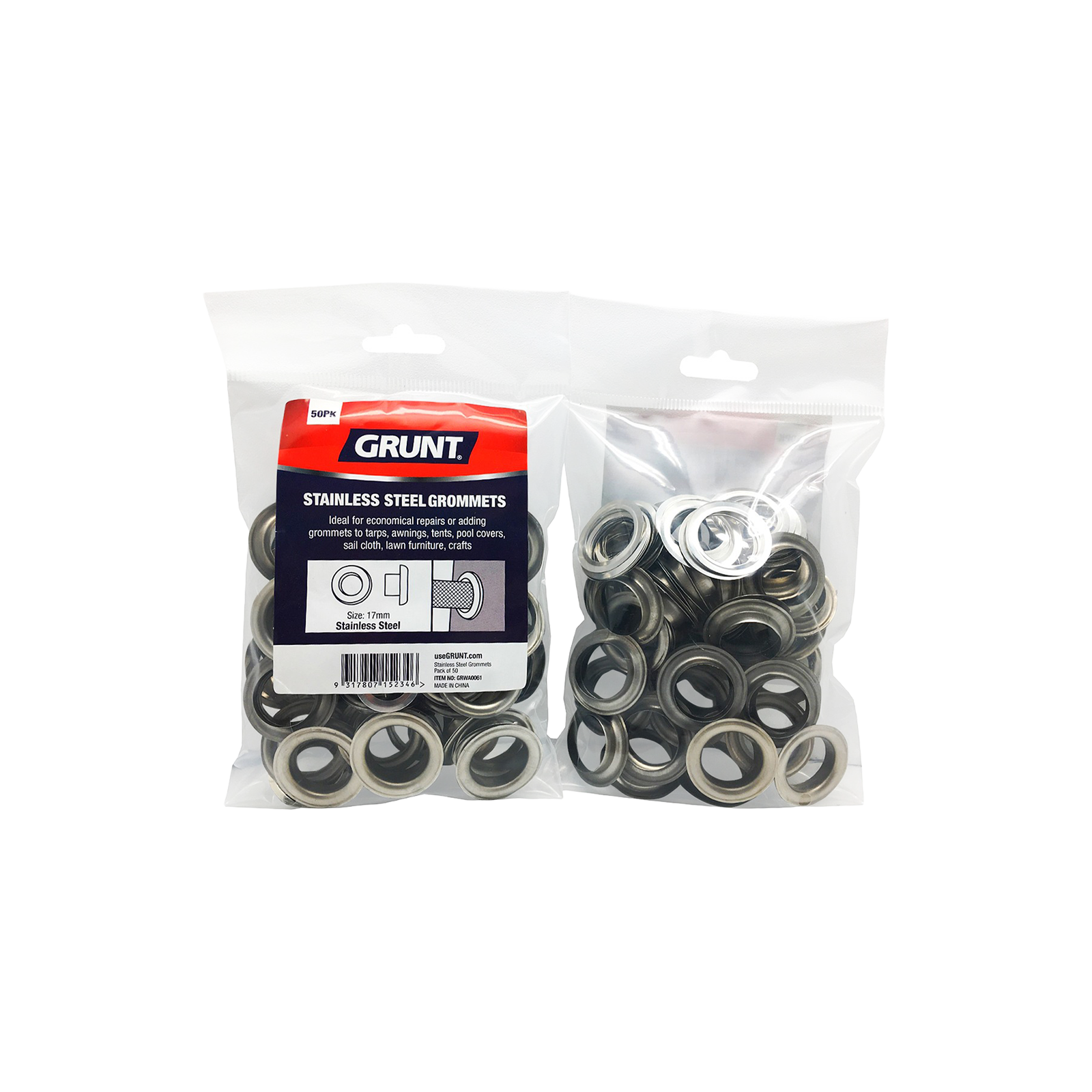 Grunt 17mm Stainless Steel Webbing Accessory Grommets 50 - Pack