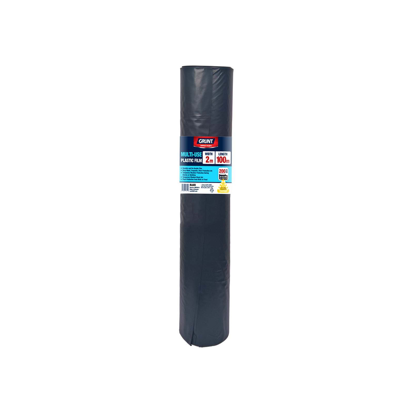 Grunt 2m x 100m Black 70um Multi Use Plastic Film