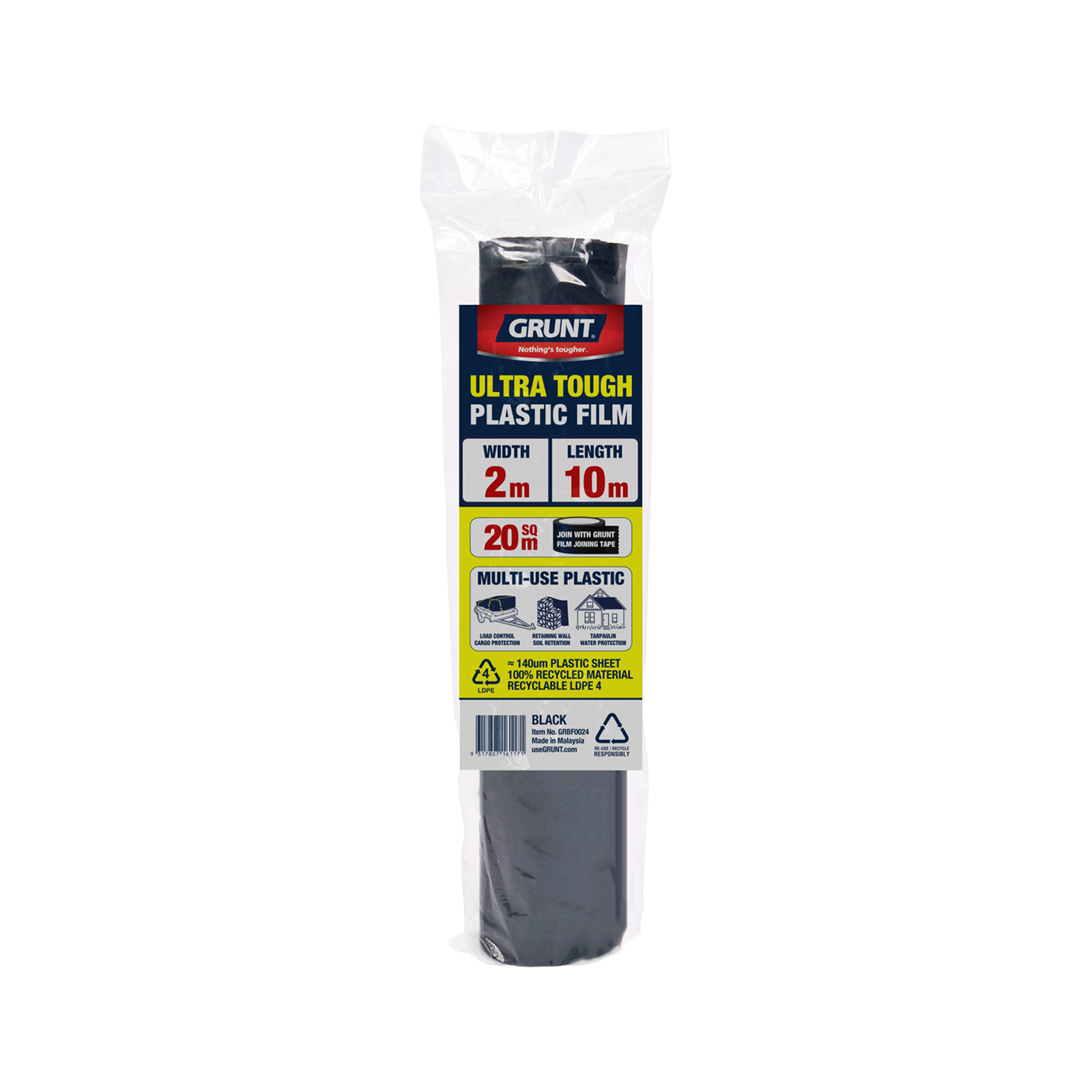 Grunt 2m x 10m Black 140um Multi Use Plastic Film