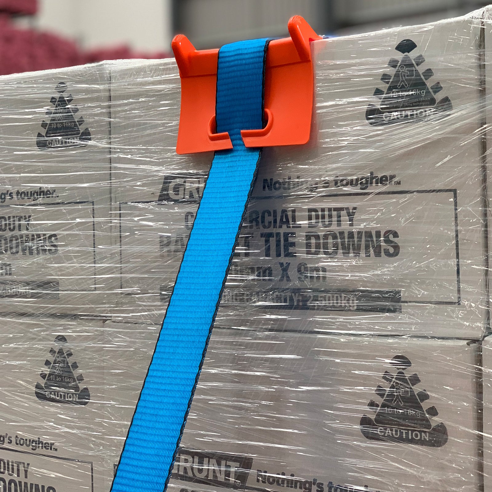 GRUNT 200mm Orange Open Edge Corner Tie Down Protector – heavy-duty corner protector for straps and tie-downs. Prevents cutting, fraying, and damage to straps over sharp edges during cargo transport. Available at Bunnings AU and NZ.