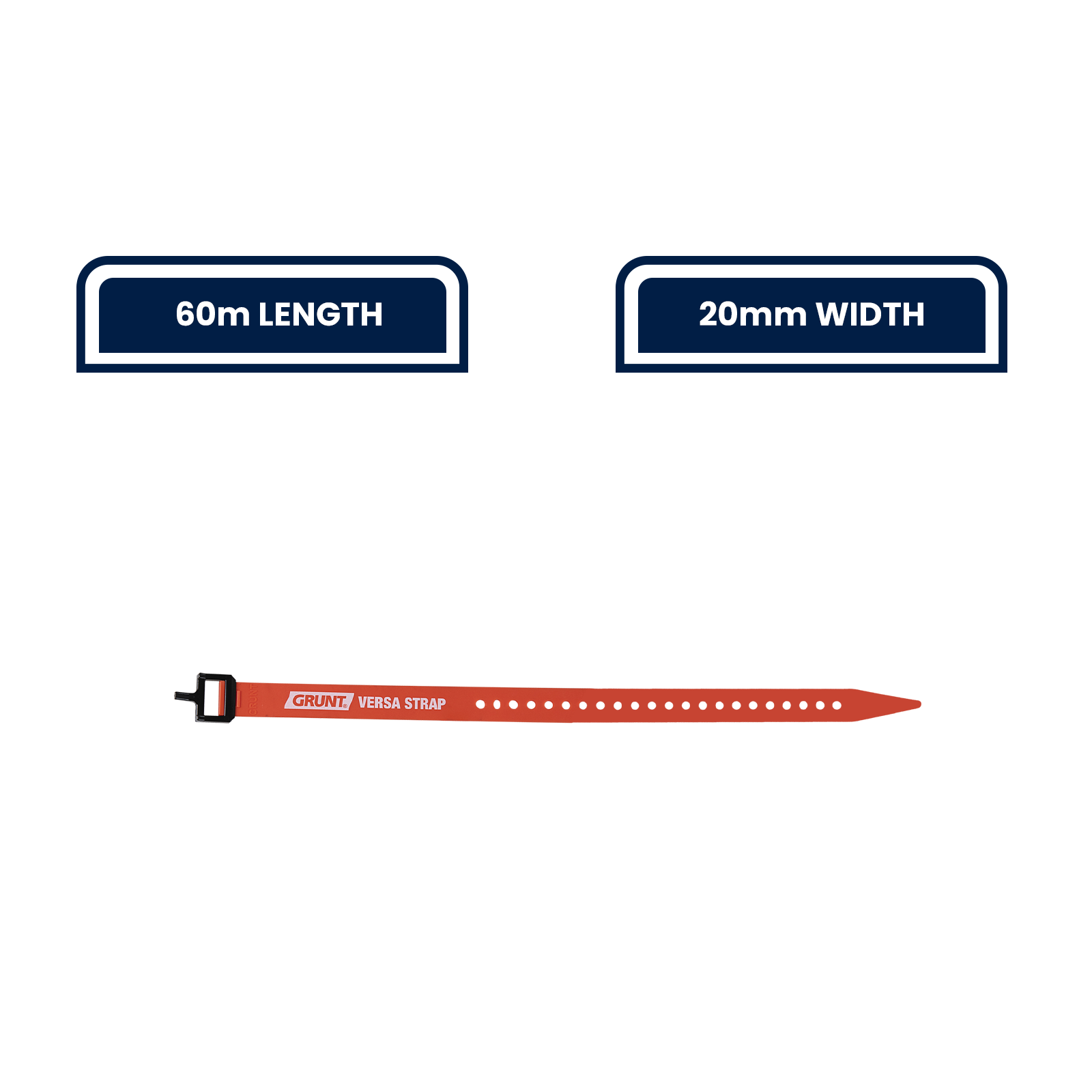 GRUNT 20mm x 60cm Orange Versa Strap – medium-length reusable hook-and-loop strap for bundling hoses, cables, and tools. Versatile for workshop, camping, and automotive applications. Available at Bunnings AU and NZ.