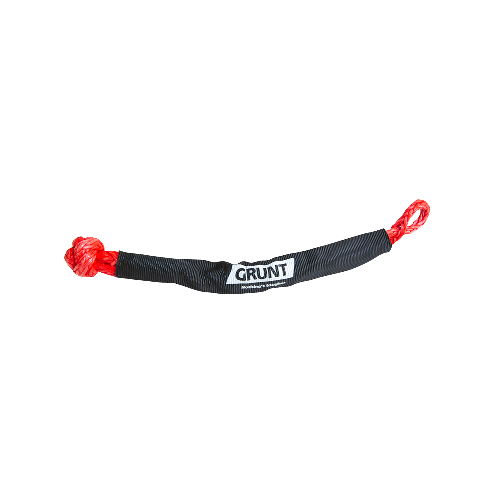 GRUNT 230mm Red and Black Soft Shackle – 8000kg rated synthetic fibre soft shackle for 4WD recovery and vehicle extraction. Lightweight, safe, and non-damaging alternative to steel shackles. Available at Bunnings AU and NZ.