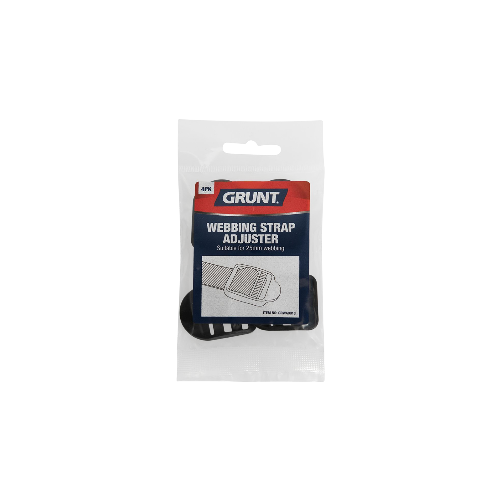 Grunt 25mm Black Webbing Strap Adjuster 4 - Pack