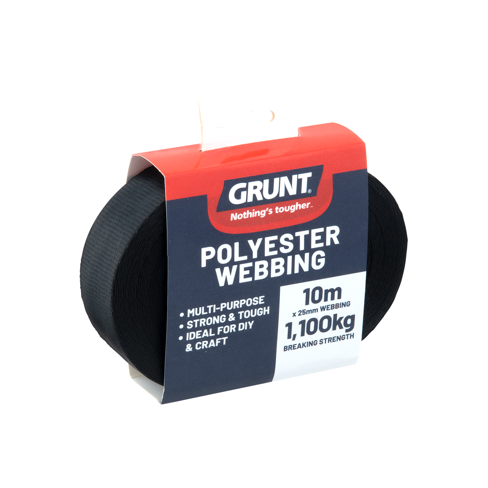 Grunt 25mm x 10m Heavy Duty Nylon Black Polyester Webbing