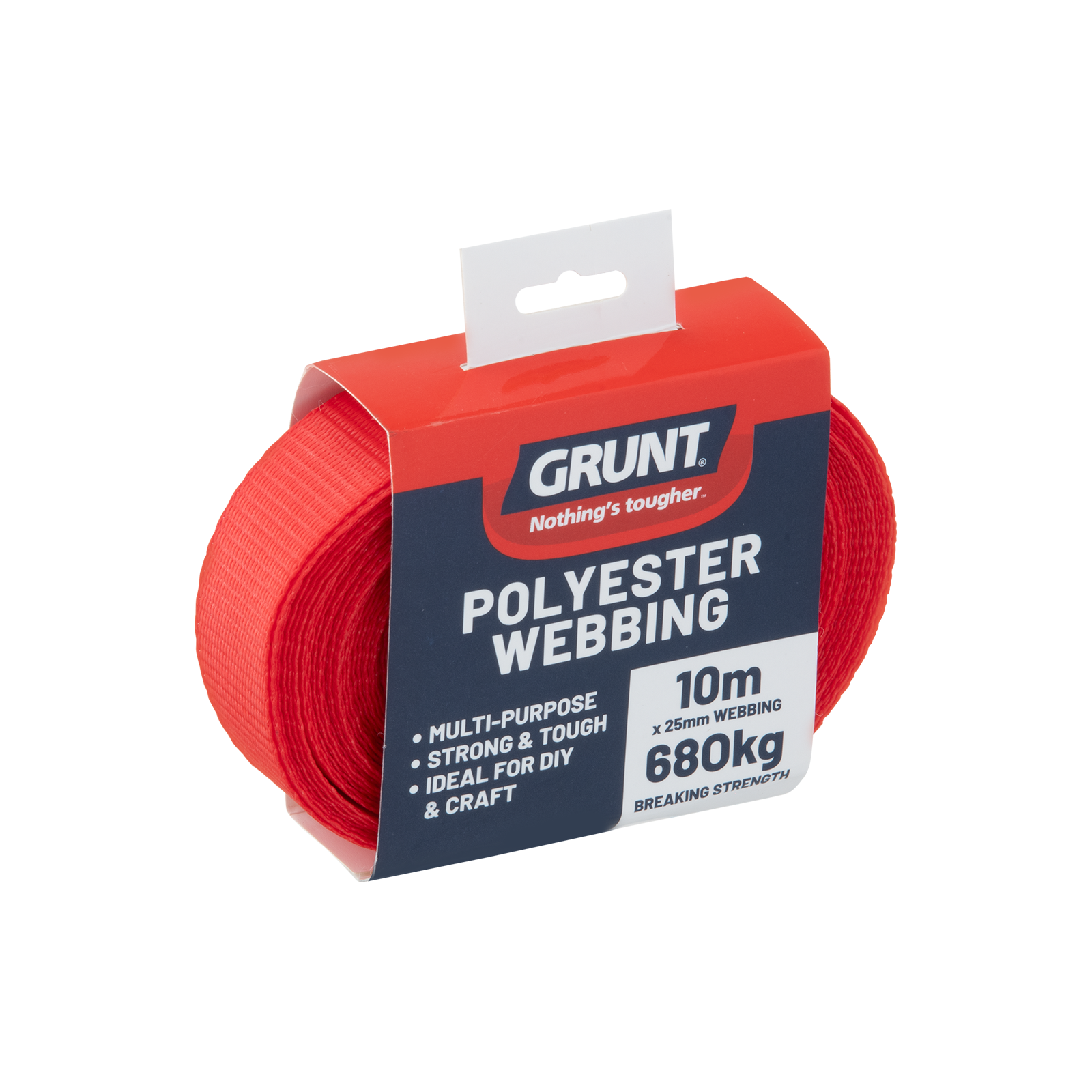 Grunt 25mm x 10m Heavy Duty Red Polyester Webbing
