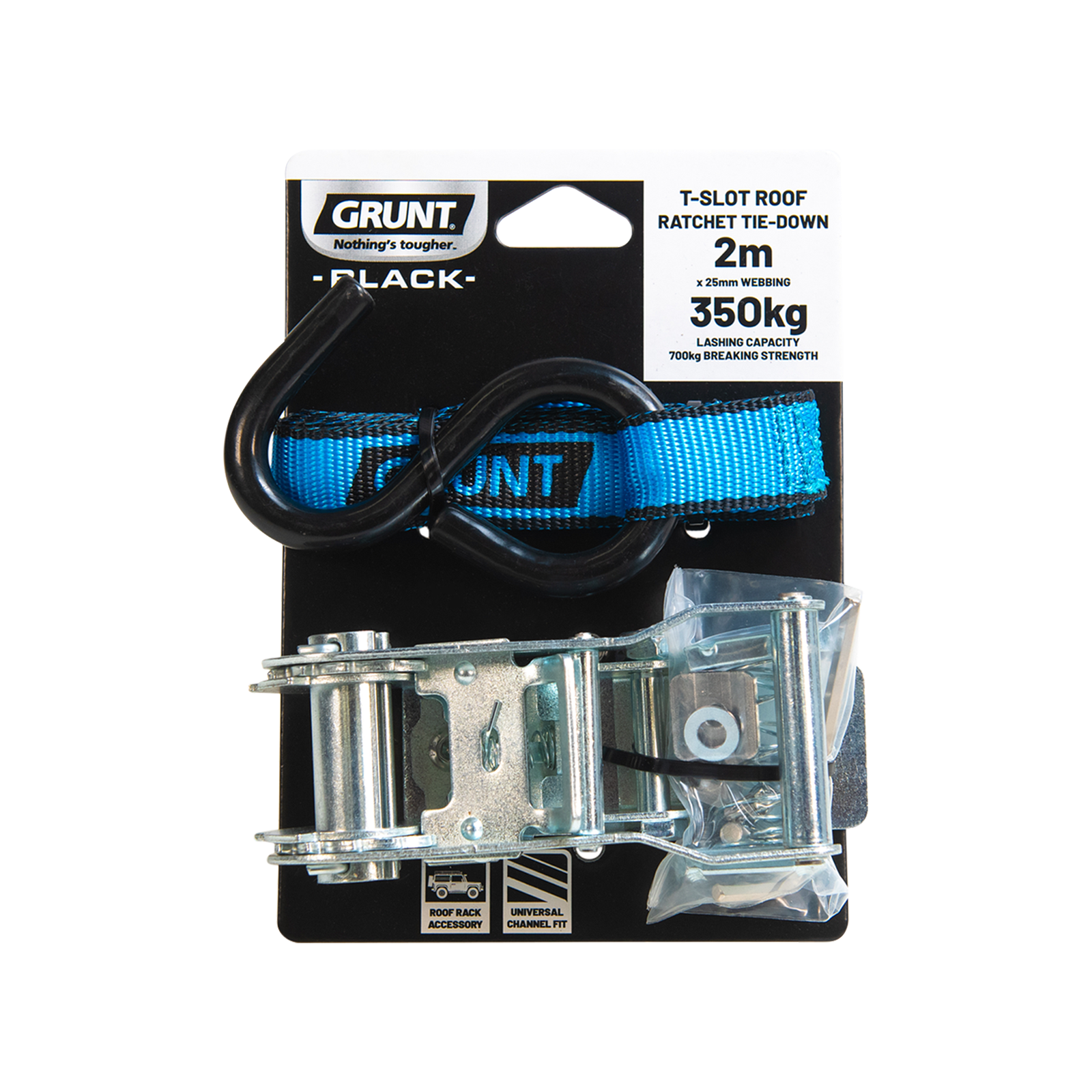 Grunt 25mm x 2m Blue T Slot Roof Ratchet Tie Down