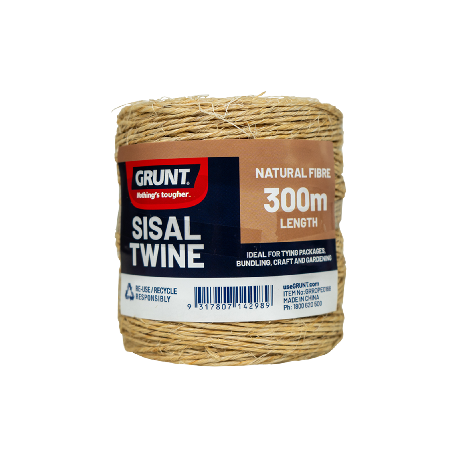 GRUNT 300m Natural Sisal Twine – bulk biodegradable sisal twine for garden, baling, craft, and packaging use. Eco-friendly, natural fibre construction. Available at Bunnings AU and NZ.