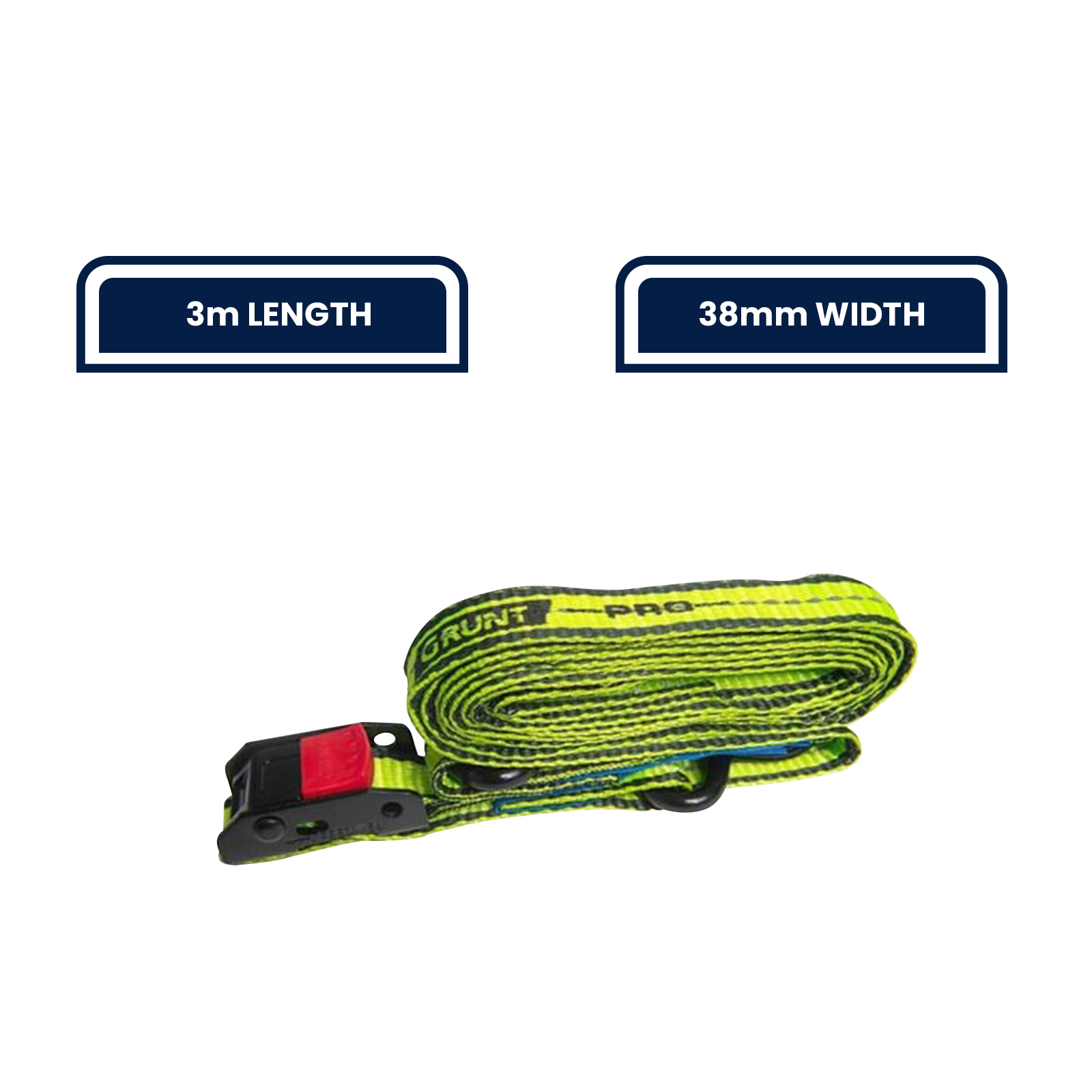 Grunt Pro 38mm x 3m Yellow Cam Buckle Pull Tie Down - 2 Pack