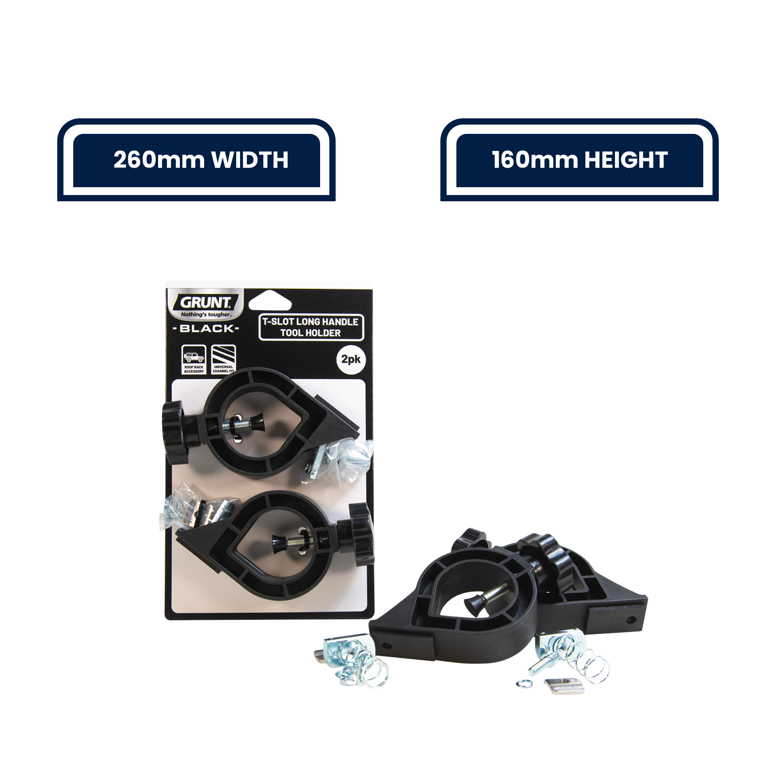 Grunt 260mm x 47mm Black T Slot Long Handle Tool Holder Set