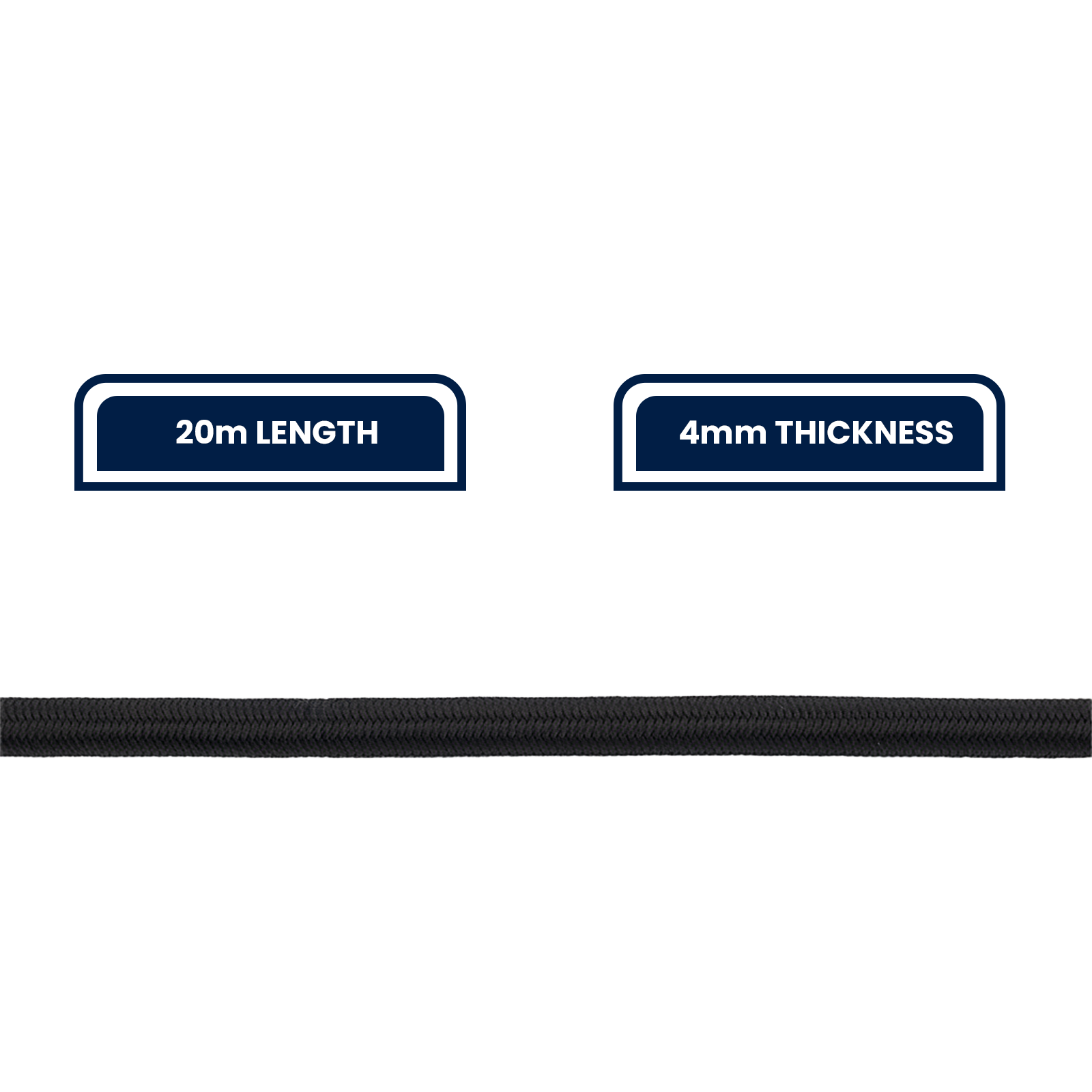 GRUNT 4mm x 20m Black Shock Cord – long-run elastic bungee cord for securing tarps, camping gear, and marine applications. Durable braided outer with rubber core. Available at Bunnings AU and NZ.