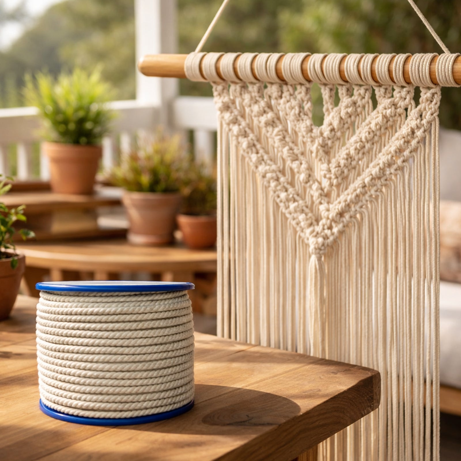 GRUNT 4mm x 50m White Macramé Cotton Cord – soft twisted natural cotton cord for macramé wall hangings, plant hangers, and fibre art projects. Ideal for craft and DIY home décor. Available at Bunnings AU and NZ.