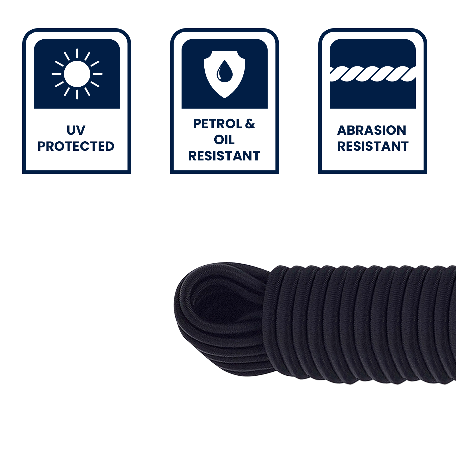GRUNT 4mm x 5m Black Shock Cord – elastic bungee cord for securing loads, camping, kayaking, and DIY projects. High elasticity with strong natural rubber core. Available at Bunnings AU and NZ.
