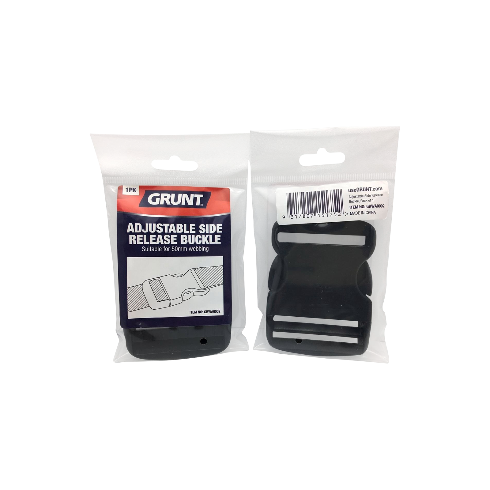 Grunt 50mm Black Adjust Release Webbing Single Buckle