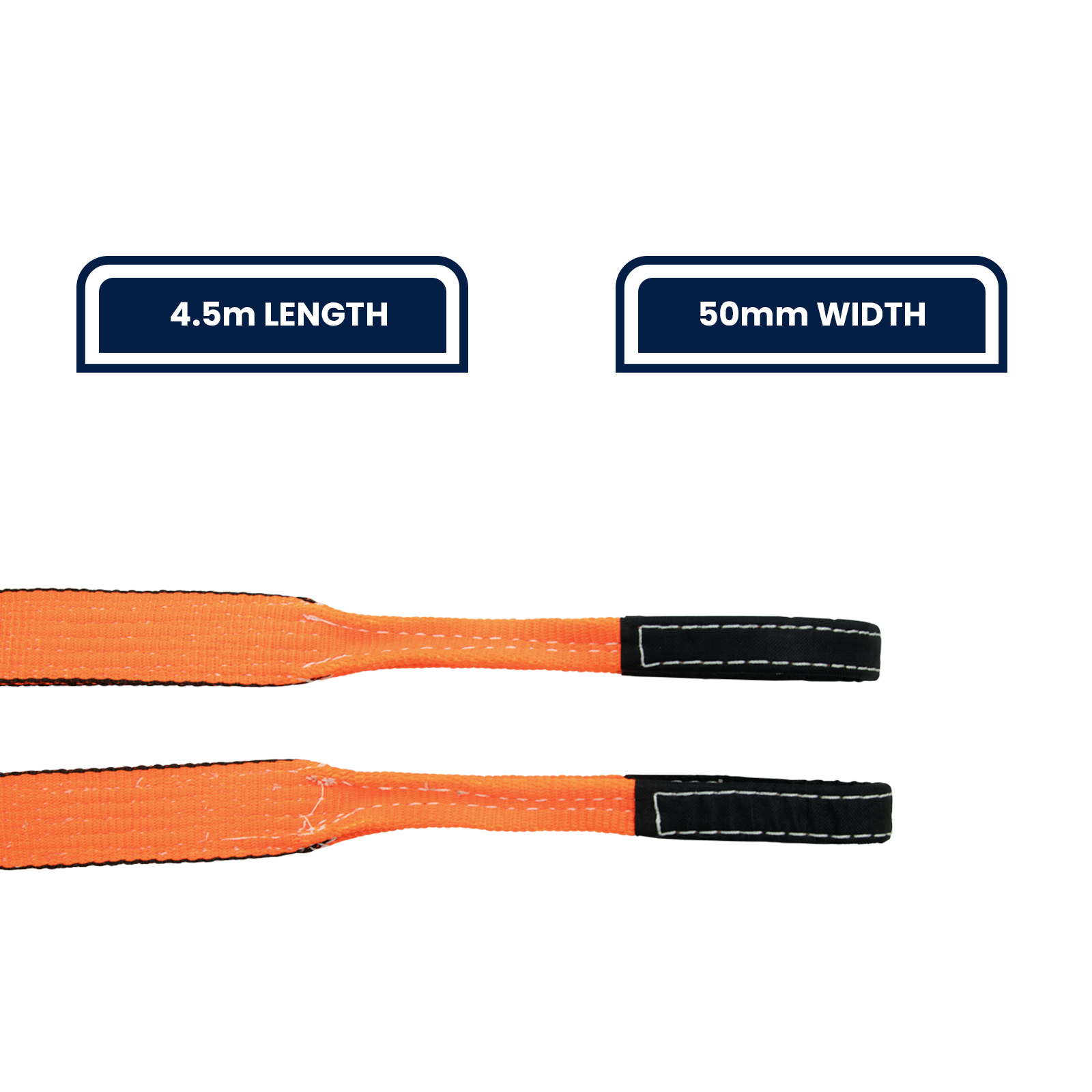 GRUNT 50mm Orange Heavy Duty Tow Strap – high-visibility heavy-duty polyester tow strap for vehicle recovery and towing. Strong loop ends for safe vehicle-to-vehicle attachment. Available at Bunnings AU and NZ.