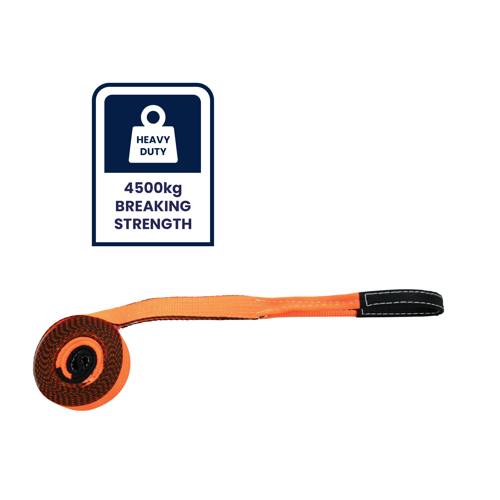 GRUNT 50mm Orange Heavy Duty Tow Strap – high-visibility heavy-duty polyester tow strap for vehicle recovery and towing. Strong loop ends for safe vehicle-to-vehicle attachment. Available at Bunnings AU and NZ.