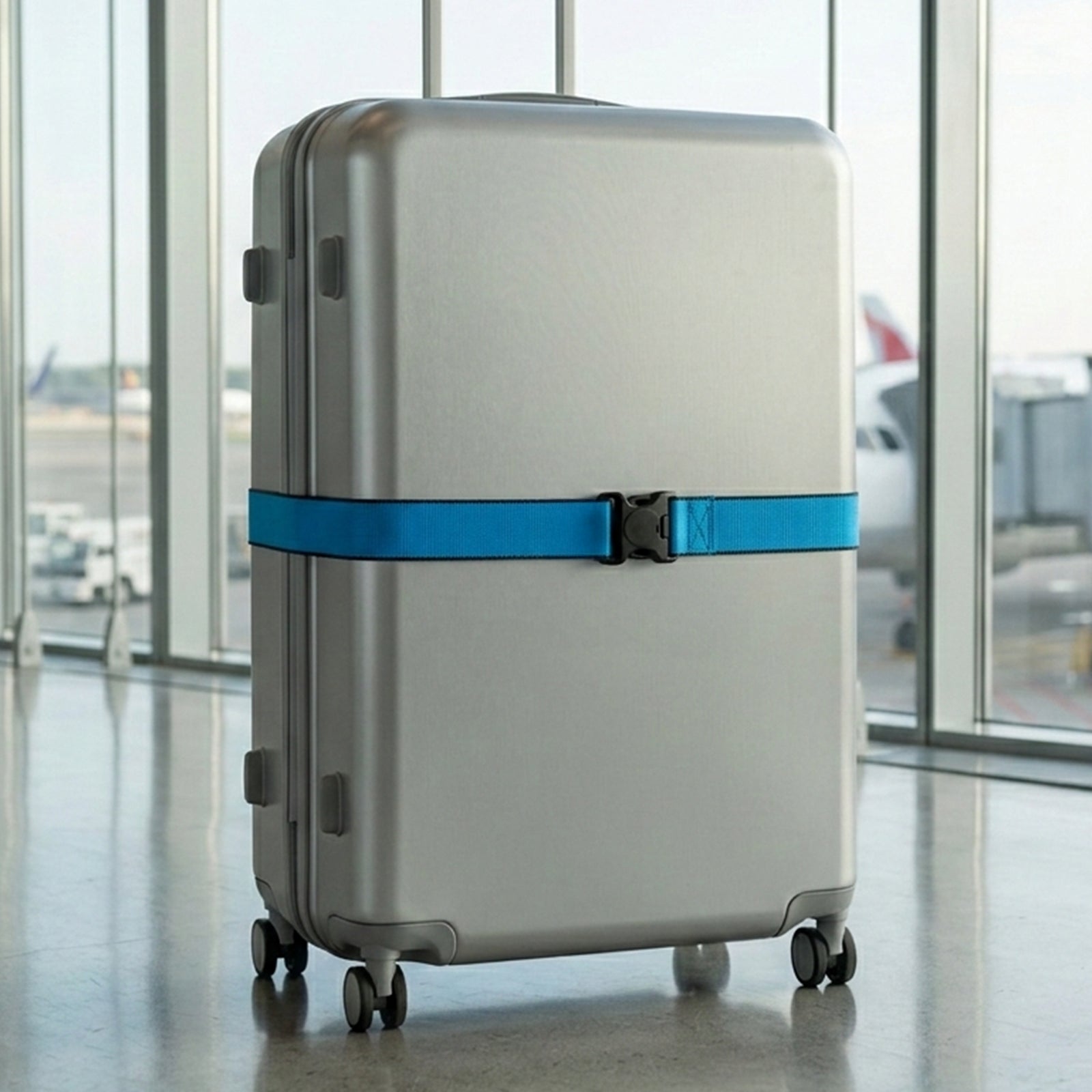 GRUNT 50mm x 1.8m Blue Luggage Strap – wide cam-buckle strap for securing suitcases, travel bags, and luggage. Ideal for travel, storage, and moving applications. Available at Bunnings AU and NZ.
