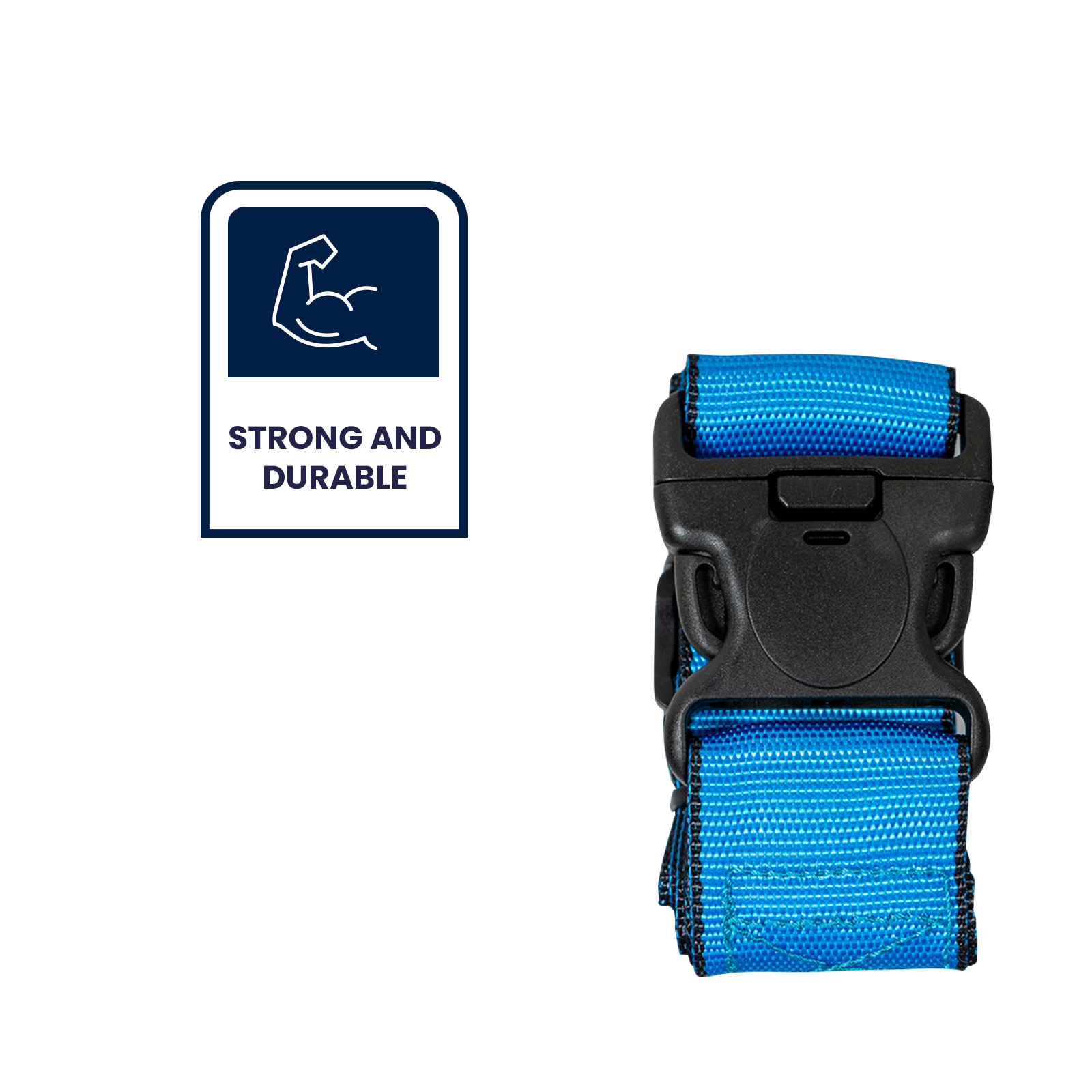 GRUNT 50mm x 1.8m Blue Luggage Strap – wide cam-buckle strap for securing suitcases, travel bags, and luggage. Ideal for travel, storage, and moving applications. Available at Bunnings AU and NZ.