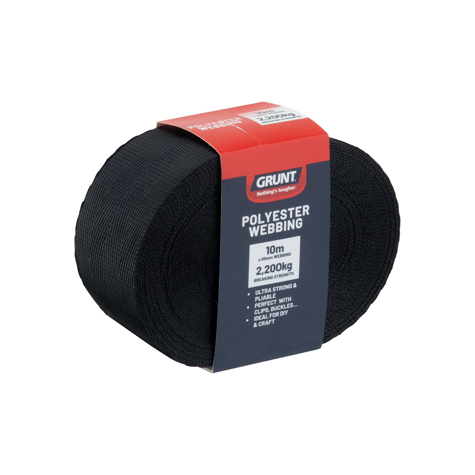 Grunt 50mm x 10m Nylon Black Heavy Duty Polyester Webbing