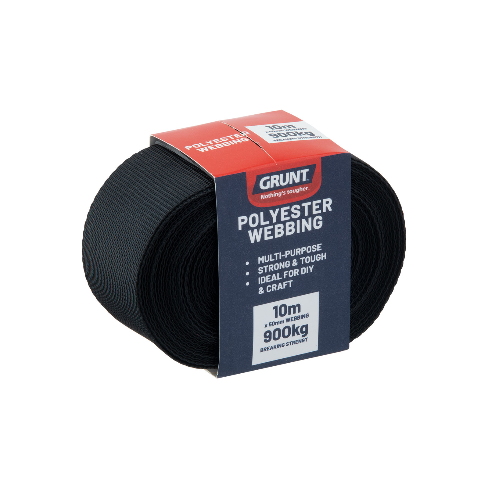 Grunt 50mm x 10m Poly Black Heavy Duty Polyester Webbing