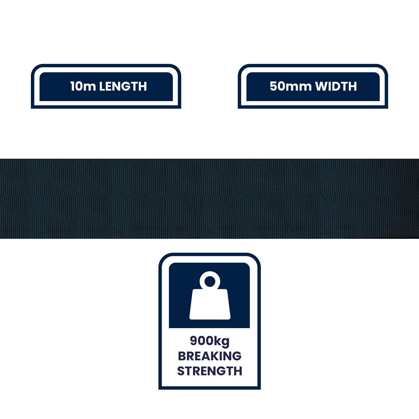 GRUNT 50mm x 10m Black Heavy Duty Polyester Webbing – extra-wide high-strength polyester webbing for heavy cargo straps, towing, and industrial load restraint. Maximum strength and UV resistance. Available at Bunnings NZ.