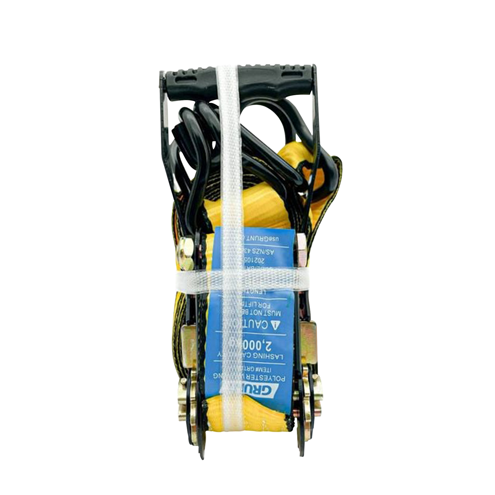 GRUNT 50mm x 6m Yellow Heavy Duty Ratchet Tie Down – extra-wide high-strength ratchet strap for securing heavy machinery and large loads. High working load for professional and tradie transport. Available at Bunnings AU and NZ.