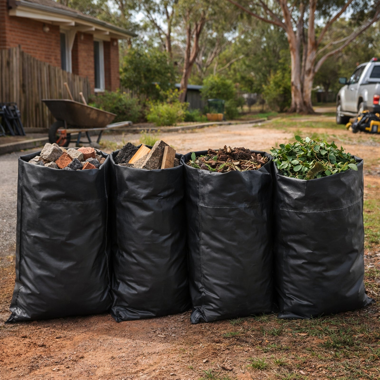 GRUNT 44L Ultra Heavy Duty Trade Rubble Bags 6-Pack – extra-strong rubble bags for construction waste, concrete, bricks, and demolition debris. Tough multi-ply design for tradie site cleanup. Available at Bunnings AU and NZ.