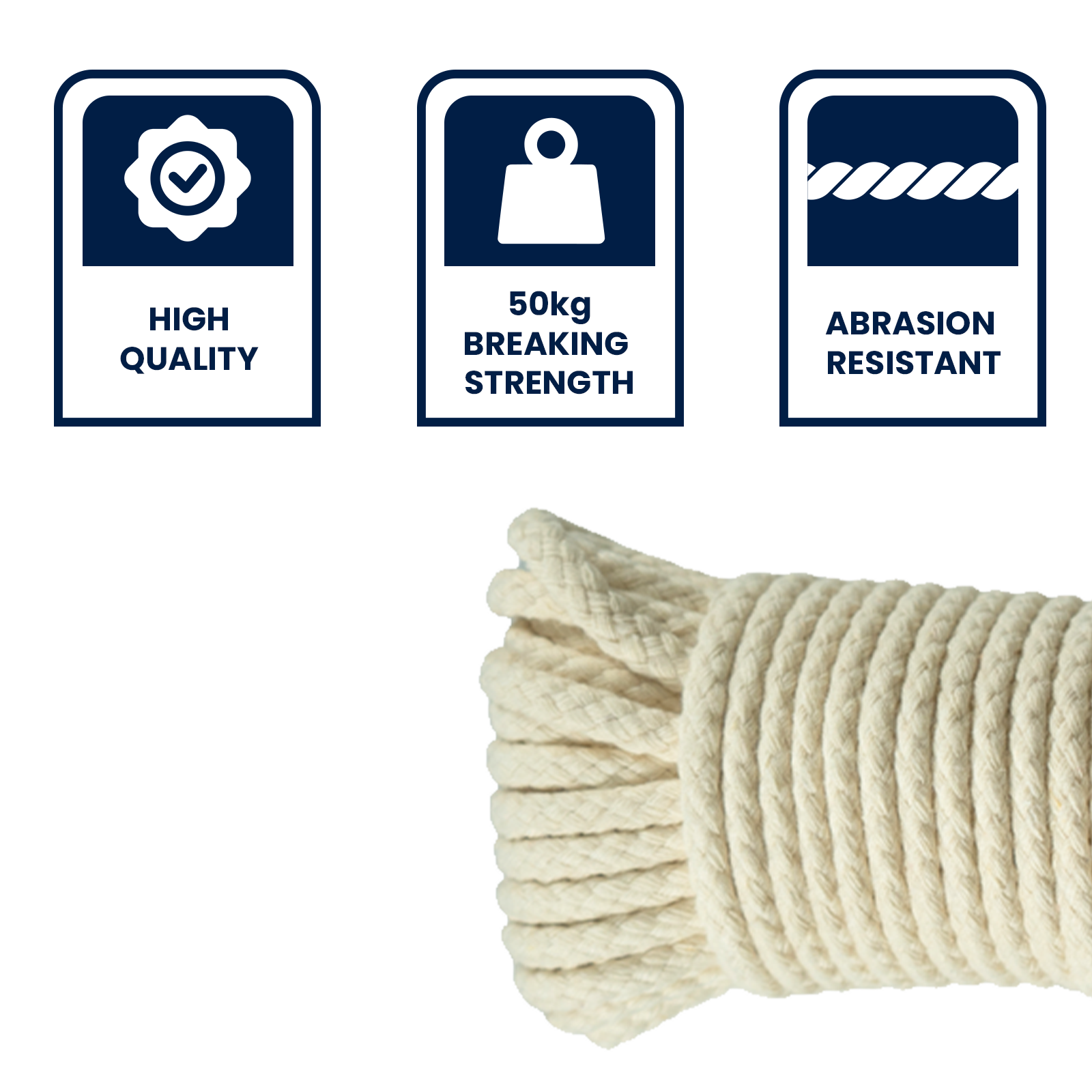 GRUNT 5mm x 25m Natural Cotton Sash Cord – traditional twisted cotton cord for window sashes, pulleys, and household applications. Soft, durable, and easy to handle. Available at Bunnings AU and NZ.