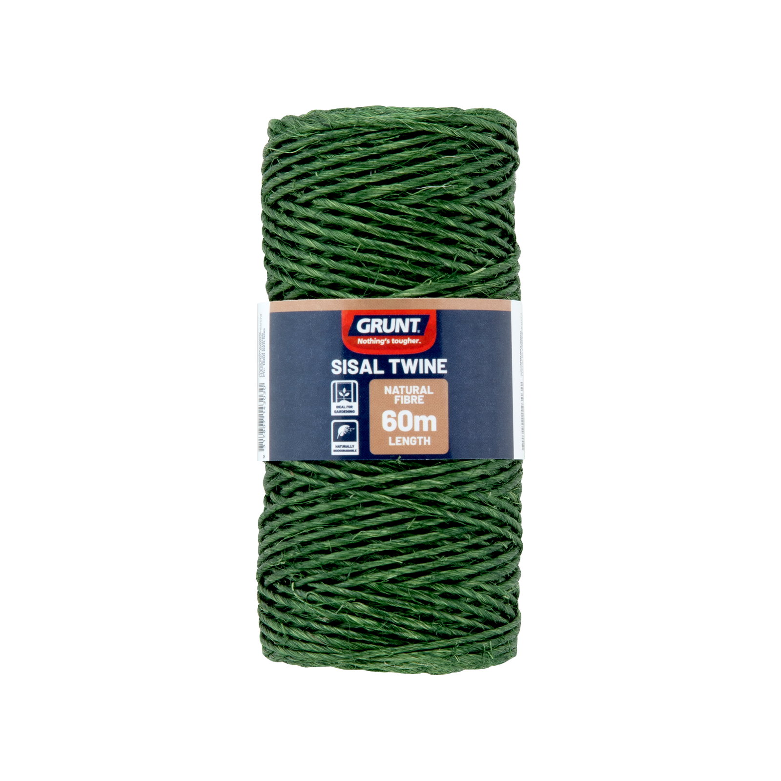 GRUNT 60m Dark Green Sisal Twine – natural biodegradable sisal twine for garden plant support, staking, and eco-friendly tying tasks. Blends naturally with garden foliage. Available at Bunnings AU and NZ.