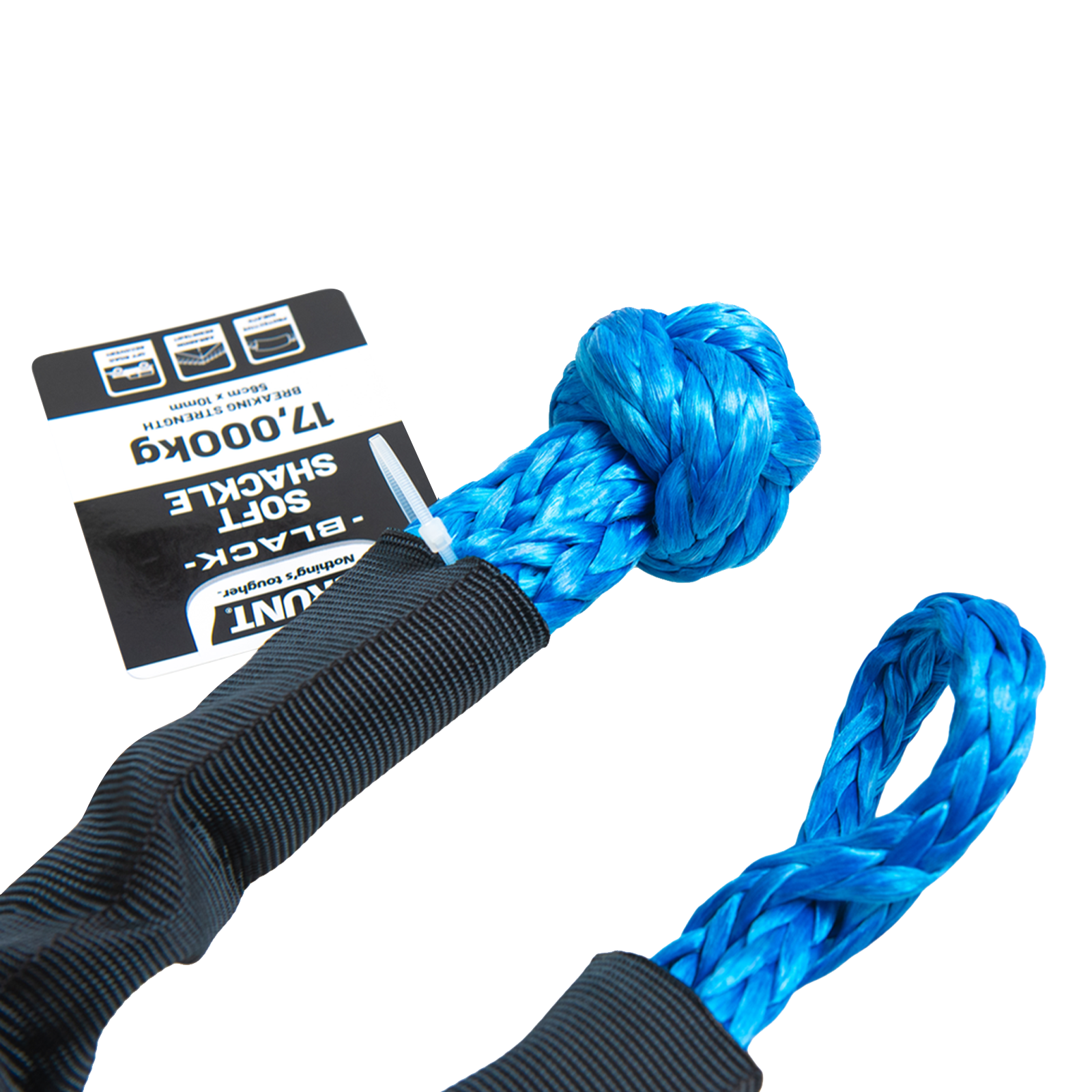 GRUNT 60mm 17000kg Braided Soft Shackle – ultra-high-strength synthetic fibre shackle for heavy 4WD recovery, rigging, and load lifting. Safe, lightweight, and non-damaging replacement for steel shackles. Available at Bunnings AU and NZ.