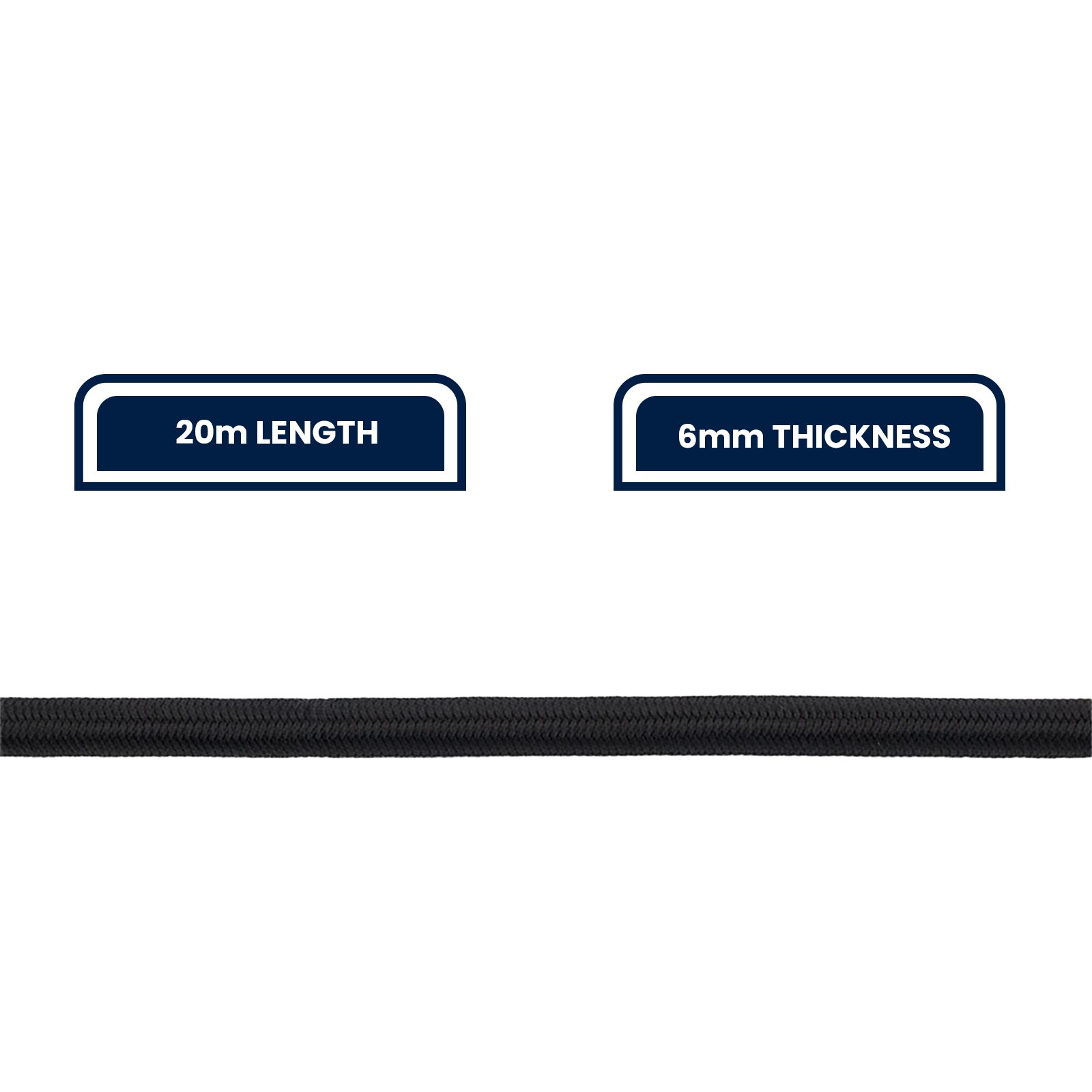 GRUNT 6mm x 20m Black Shock Cord – medium-thick elastic bungee cord for heavy-duty load securing, tarp tie-downs, and marine use. Strong stretch and recovery. Available at Bunnings AU and NZ.