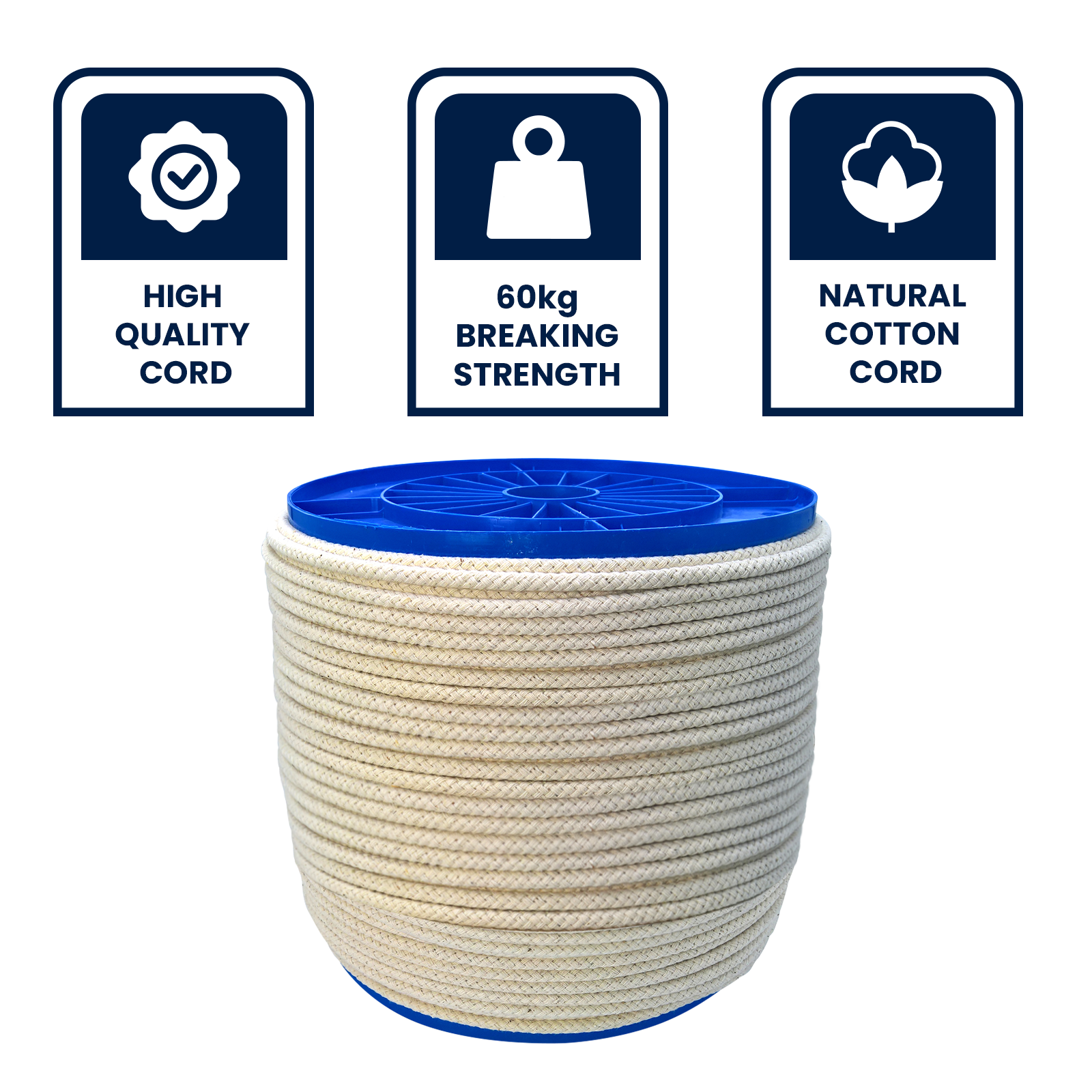 GRUNT 6mm x 320m White Cotton Sash Cord Reel – bulk trade reel of twisted cotton cord for window sash, pulley, and general construction applications. Cost-effective for professional installers. Available at Bunnings AU.